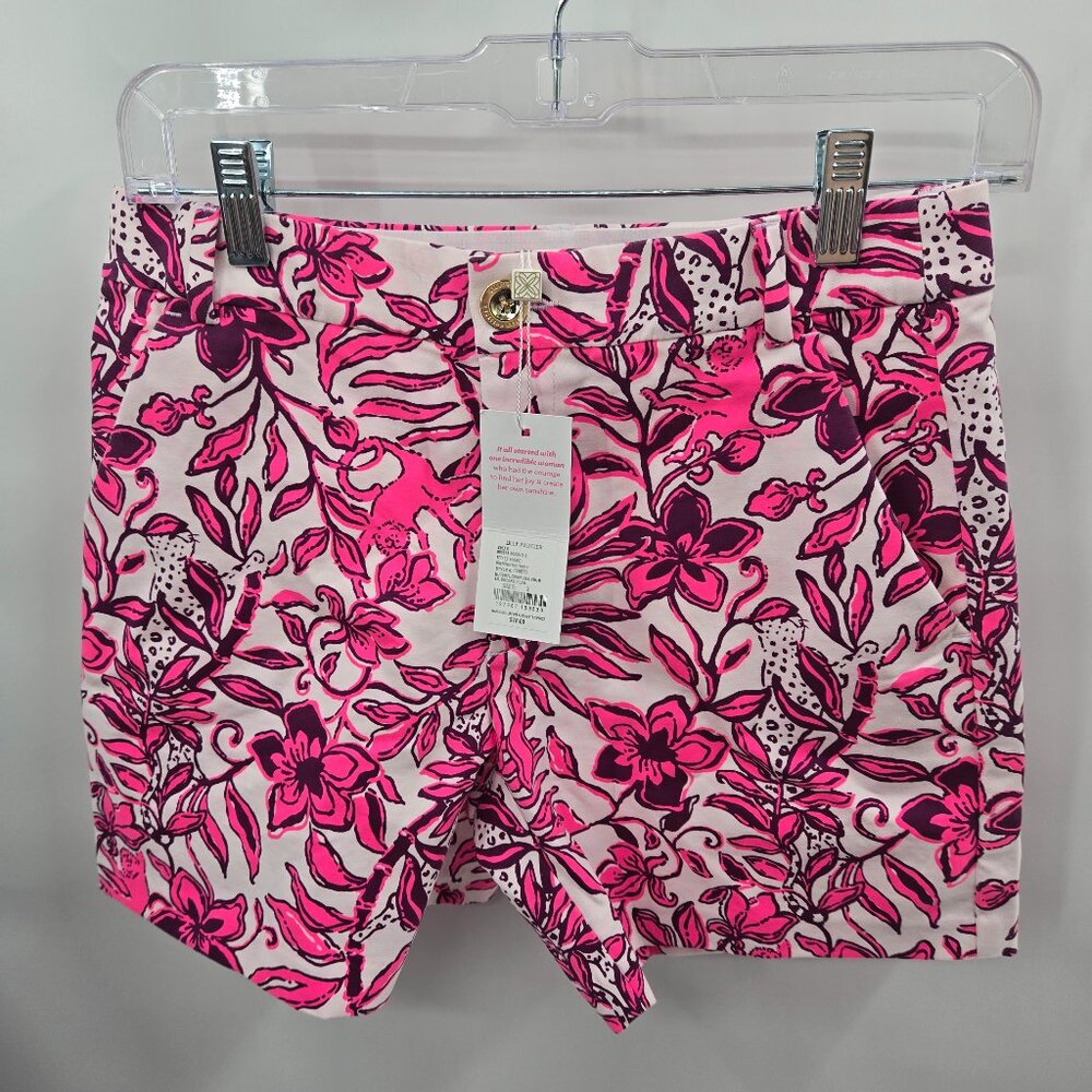 Lilly Pulitzer White Pink Gretchen High Rise Elderflower Blossom Shorts Size 2